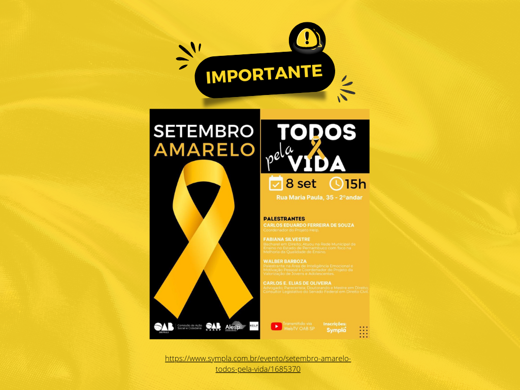 SETEMBRO AMARELO – TODOS PELA VIDA!